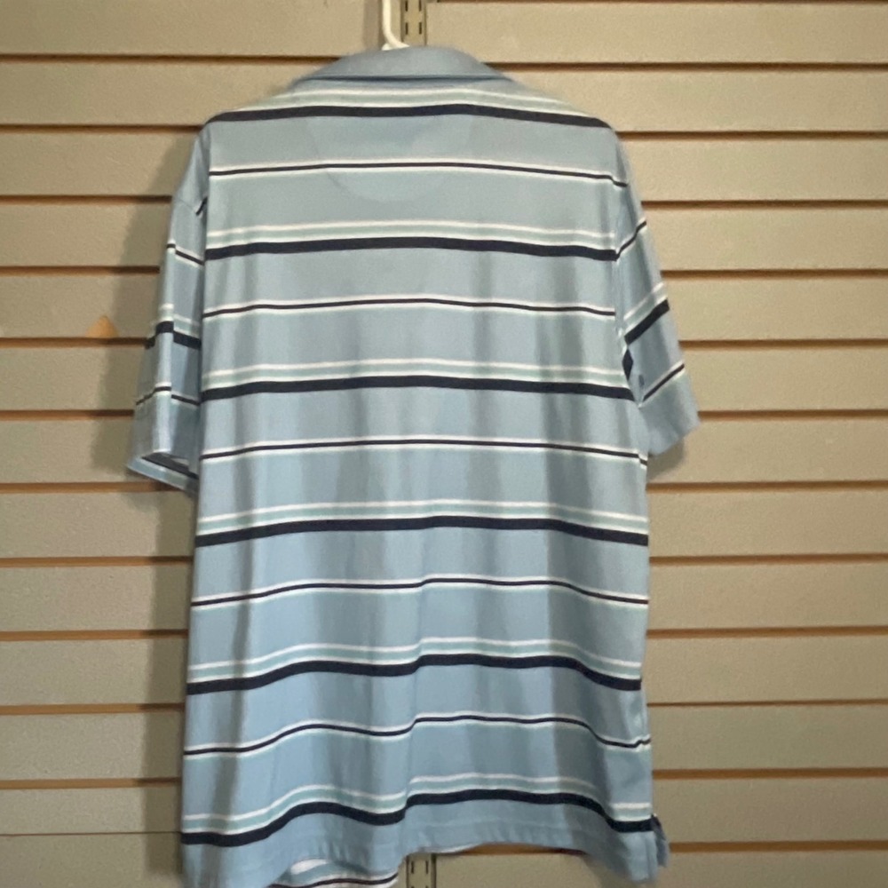 PGA Tour Pro Series Mens XXL Polo Shirt Blue Striped Athletic Fit Short Sleeve - Picture 4 of 5